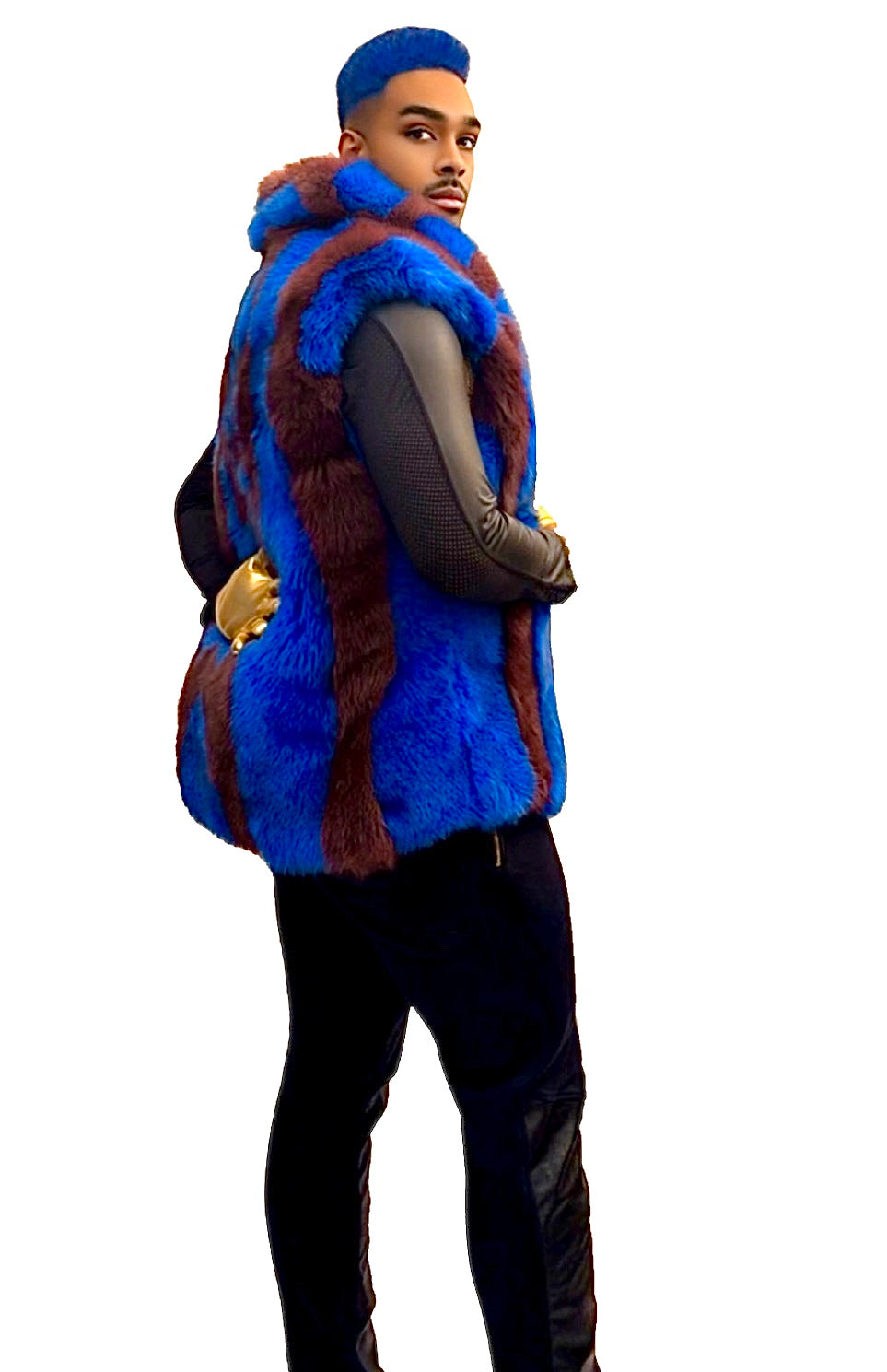 SoloBassé Purple & Royal Blue Men's Fur-Mix Hook-Fasten Vest