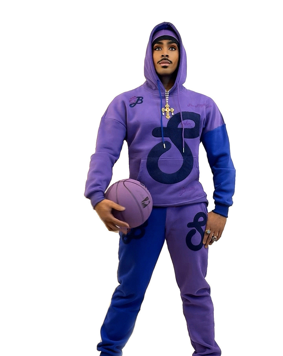 The Sekhem Crown | Luxury Men's Royal Hoodie Set | Purple & Royal Blue Designer Tracksuit | Solobassé