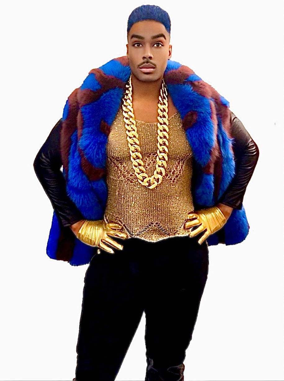 SoloBassé Purple & Royal Blue Men's Fur-Mix Hook-Fasten Vest