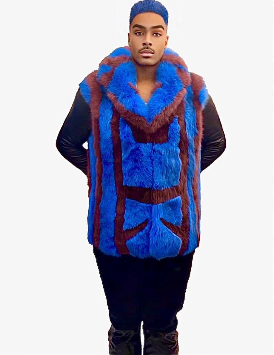 SoloBassé Purple & Royal Blue Men's Fur-Mix Hook-Fasten Vest