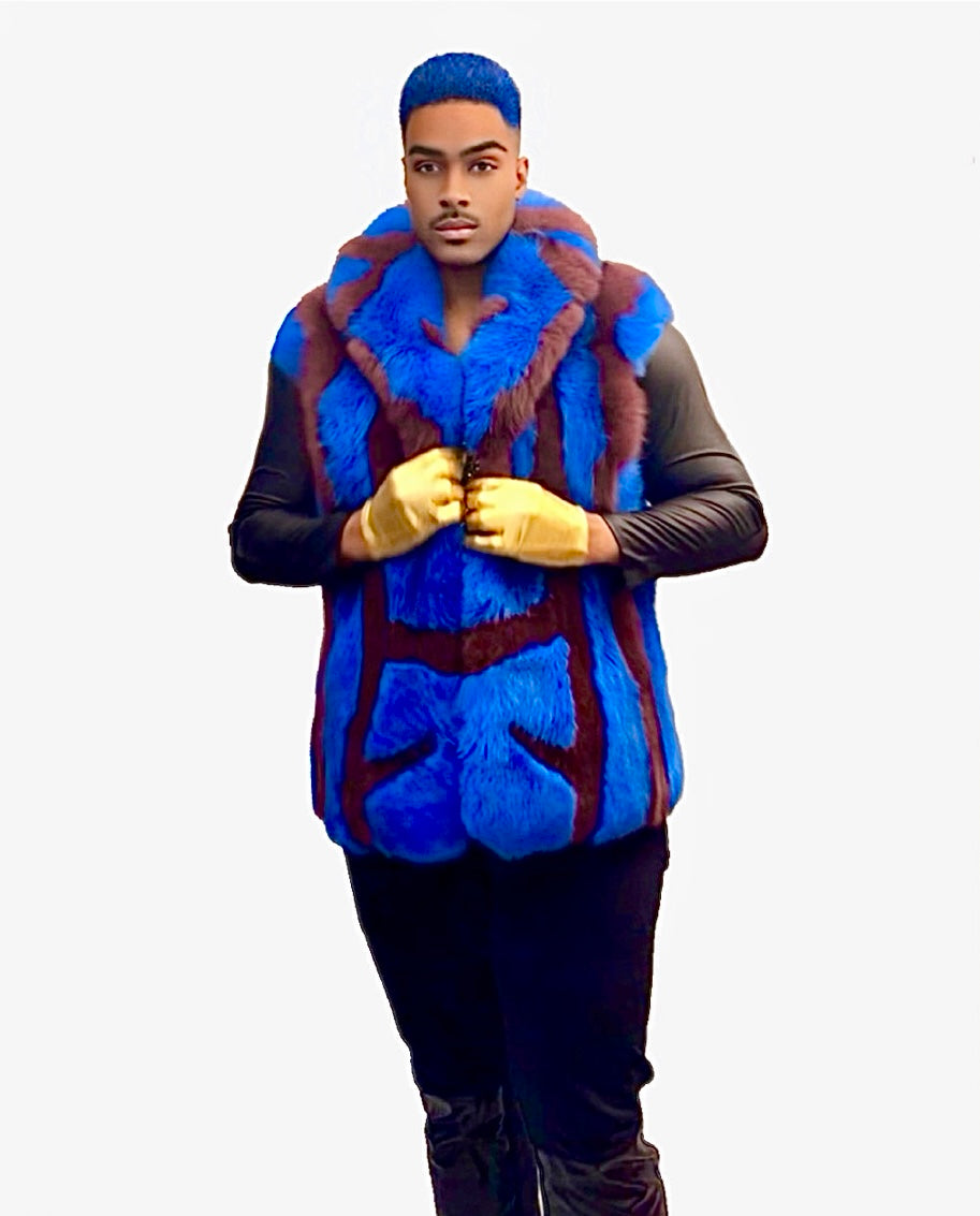 SoloBassé Purple & Royal Blue Men's Fur-Mix Hook-Fasten Vest