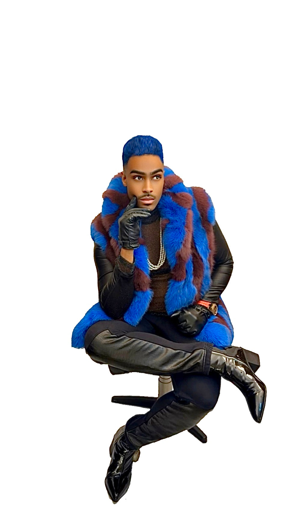 SoloBassé Purple & Royal Blue Men's Fur-Mix Hook-Fasten Vest
