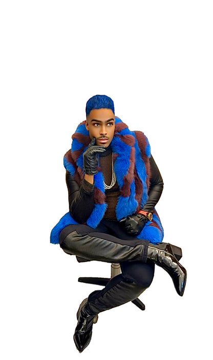 SoloBassé Purple & Royal Blue Men's Fur-Mix Hook-Fasten Vest
