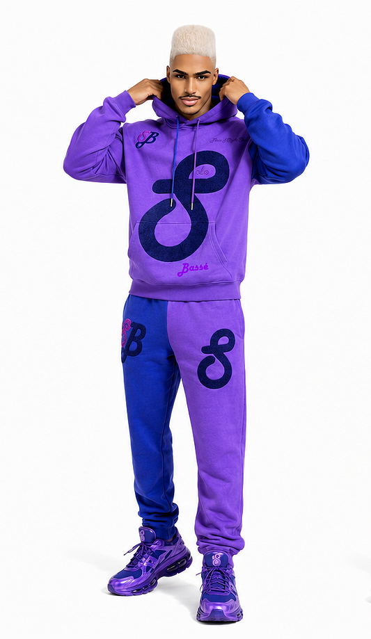 The Sekhem Crown | Luxury Men's Royal Hoodie Set | Purple & Royal Blue Designer Tracksuit | Solobassé