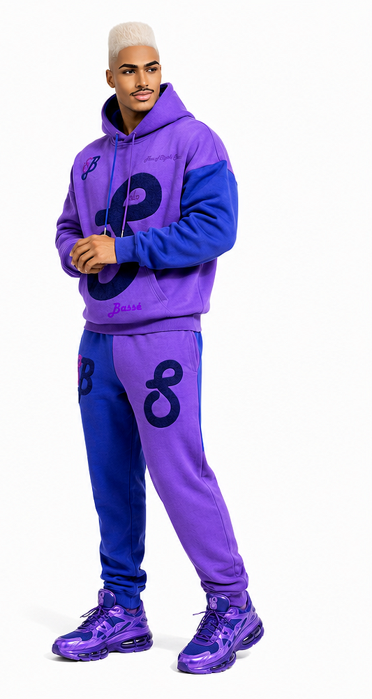 The Sekhem Crown | Luxury Men's Royal Hoodie Set | Purple & Royal Blue Designer Tracksuit | Solobassé