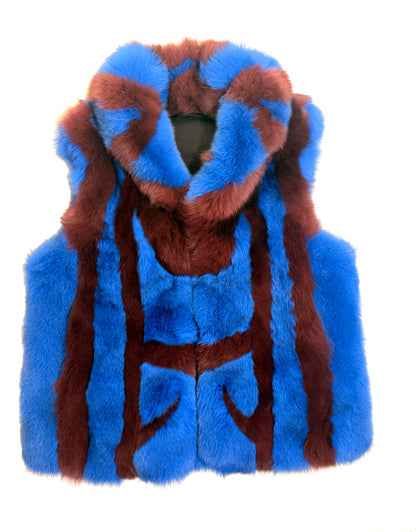 SoloBassé Purple & Royal Blue Men's Fur-Mix Hook-Fasten Vest
