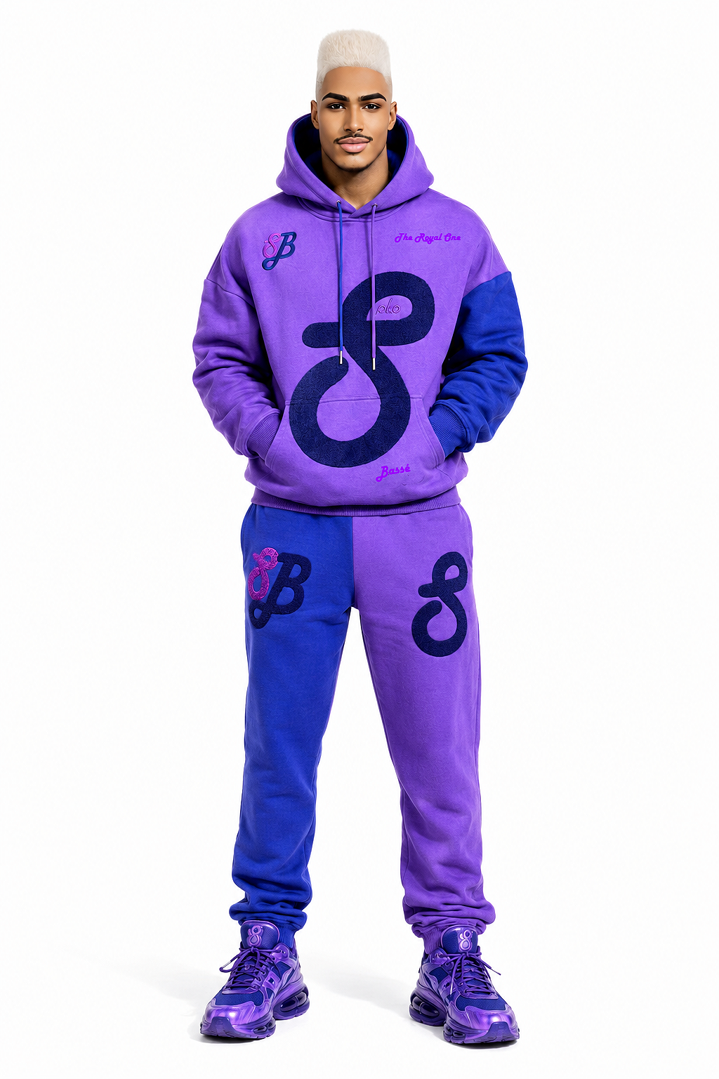 The Sekhem Crown | Luxury Men's Royal Hoodie Set | Purple & Royal Blue Designer Tracksuit | Solobassé